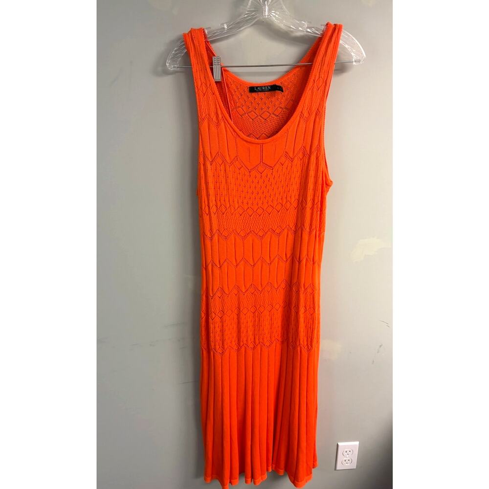 Lauren Ralph Lauren Orange Pointelle Knit A-Line Dress Lined Sleeveless XL